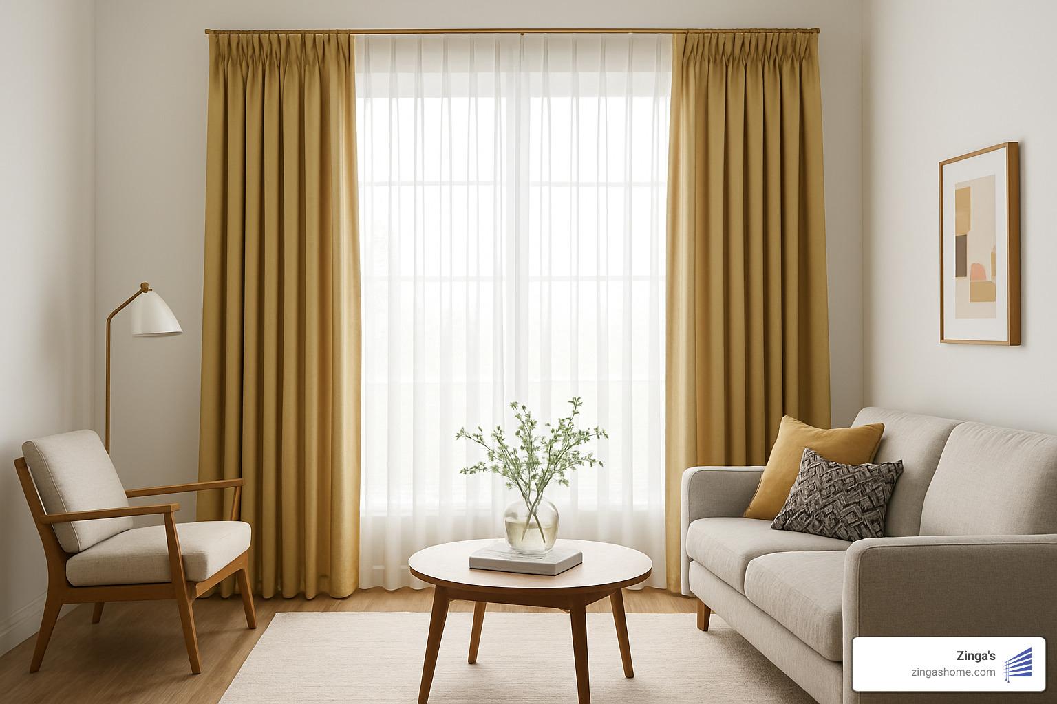 Custom pinch pleat drapes layered with sheer panels - custom pinch pleat drapes
