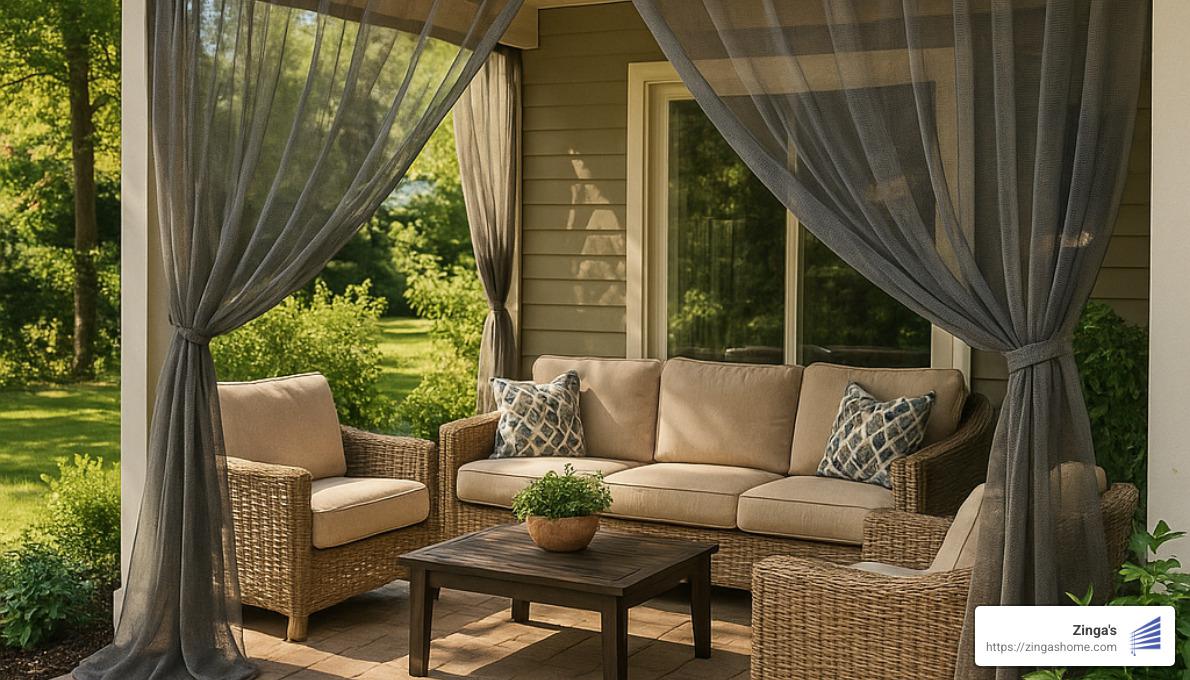outdoor living space with mosquito curtains - mosquito mesh for patio
