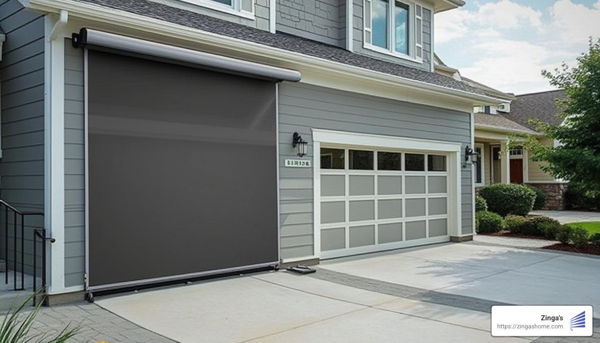 genius retractable motorized screen installed on garage - motorized garage screens