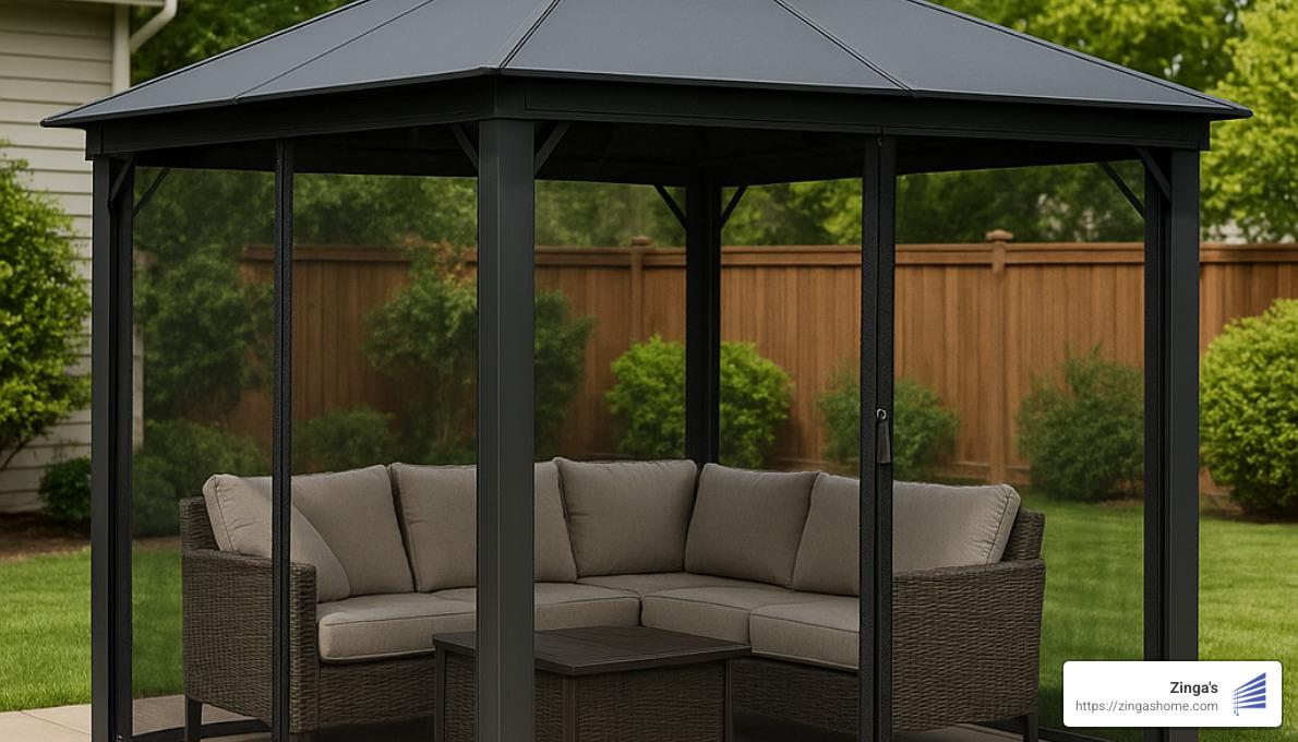 gazebo with mesh panels installed - mosquito mesh for patio