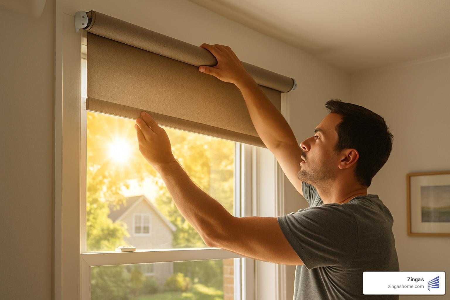 Installing outside-mount roller blinds for maximum sun blocking - sun blocking window blinds