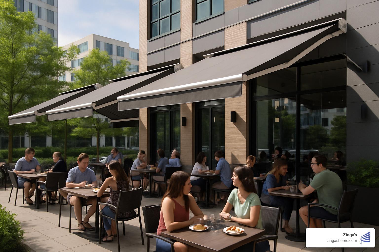 commercial terrace with motorised awnings - motorised shade awnings