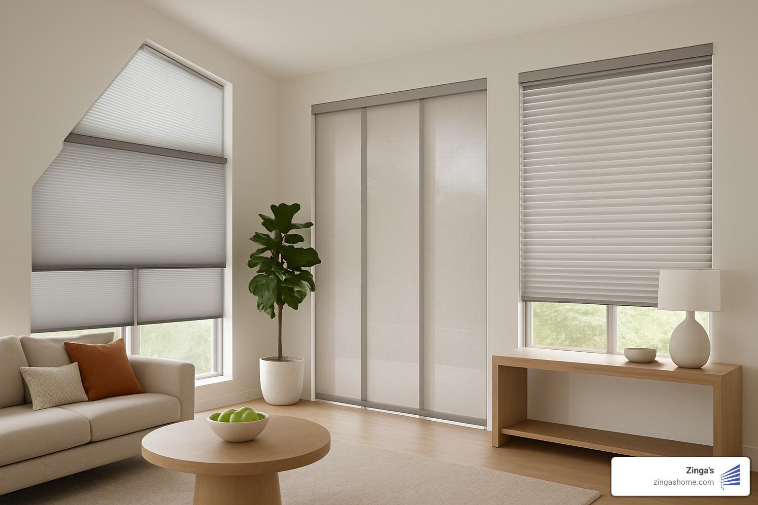 contemporary window treatments for specialty windows - contemporary window treatments