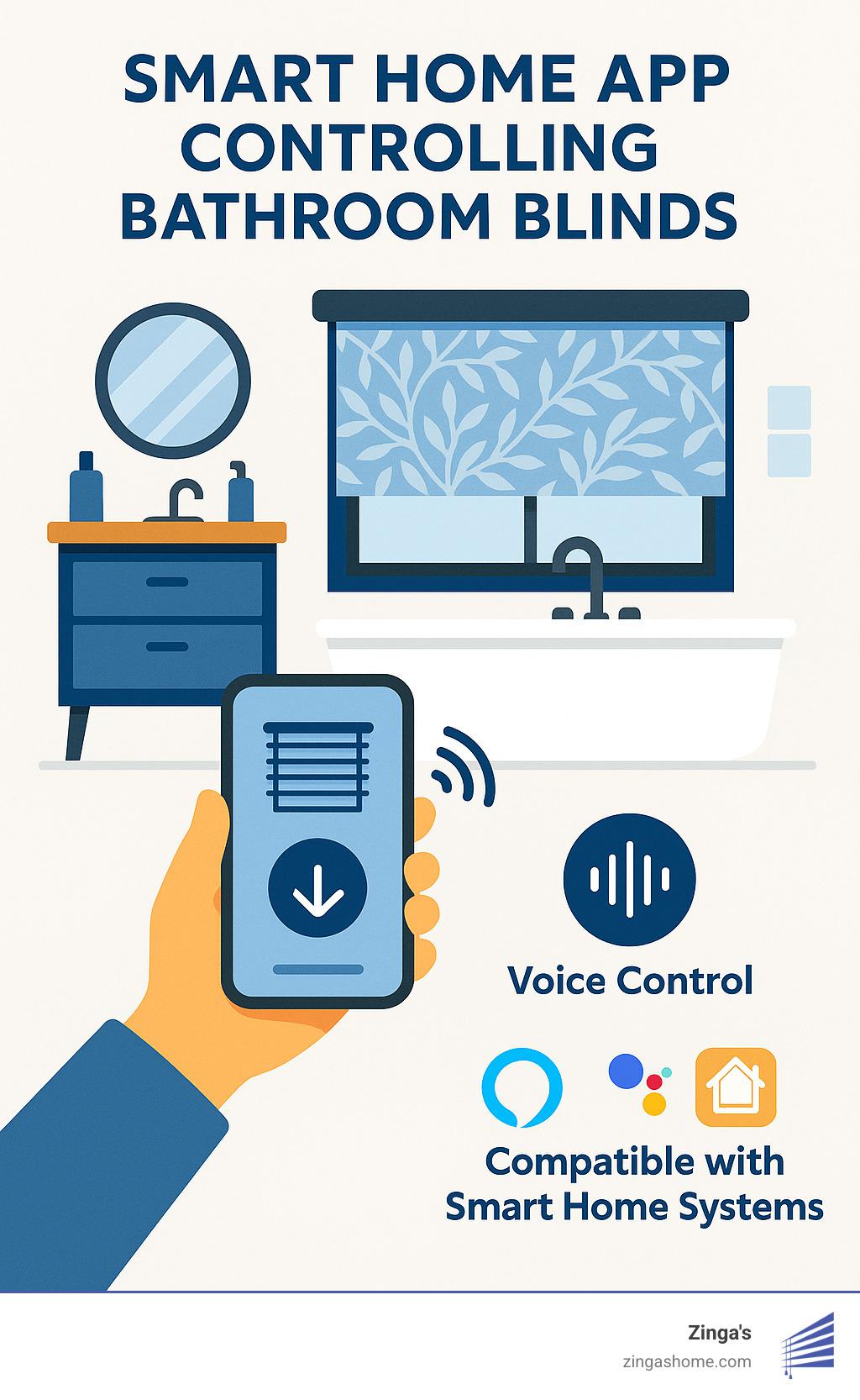 Smart home app controlling bathroom blinds - bathroom window blinds ideas infographic 