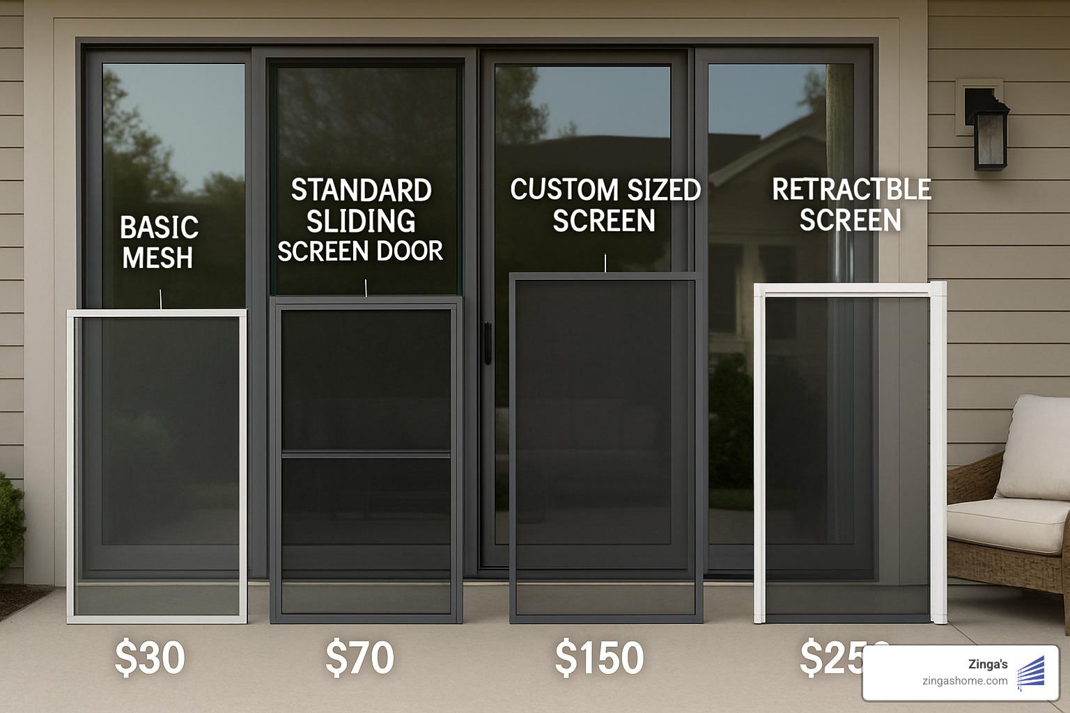 comparison of different patio door screen options and price points - screens for sliding patio doors
