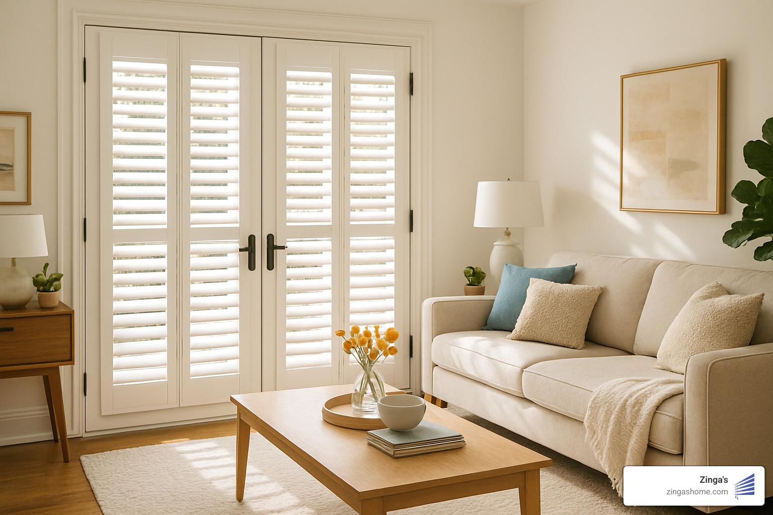 plantation door shutters in living room - door shutters interior