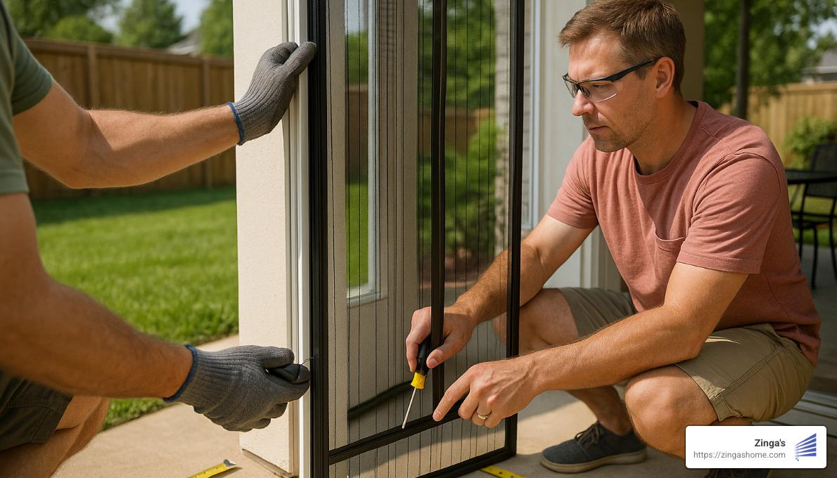 DIY installation of magnetic mesh door - mosquito mesh for patio