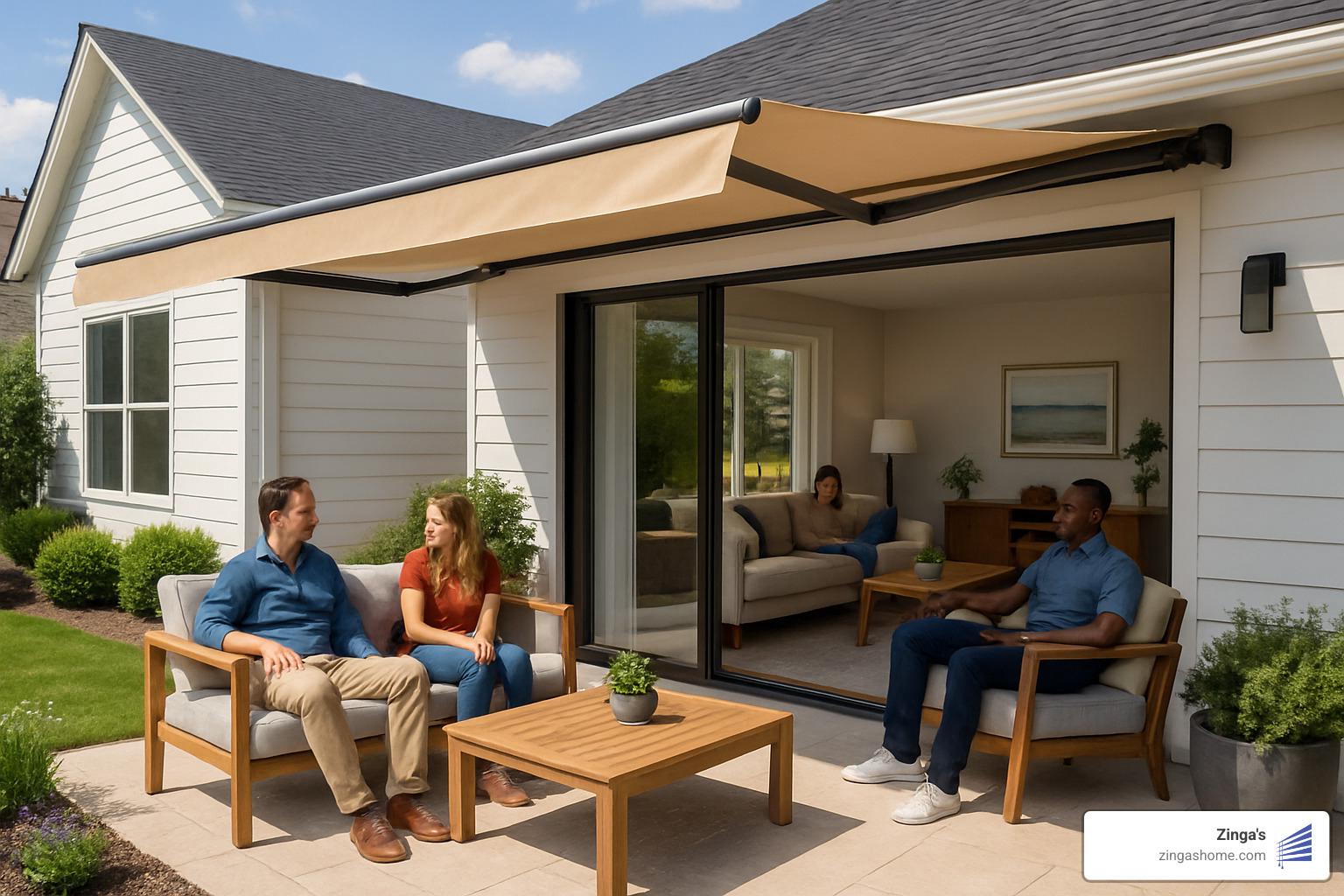 Retractable awning creating seamless indoor-outdoor living space - retractable awnings