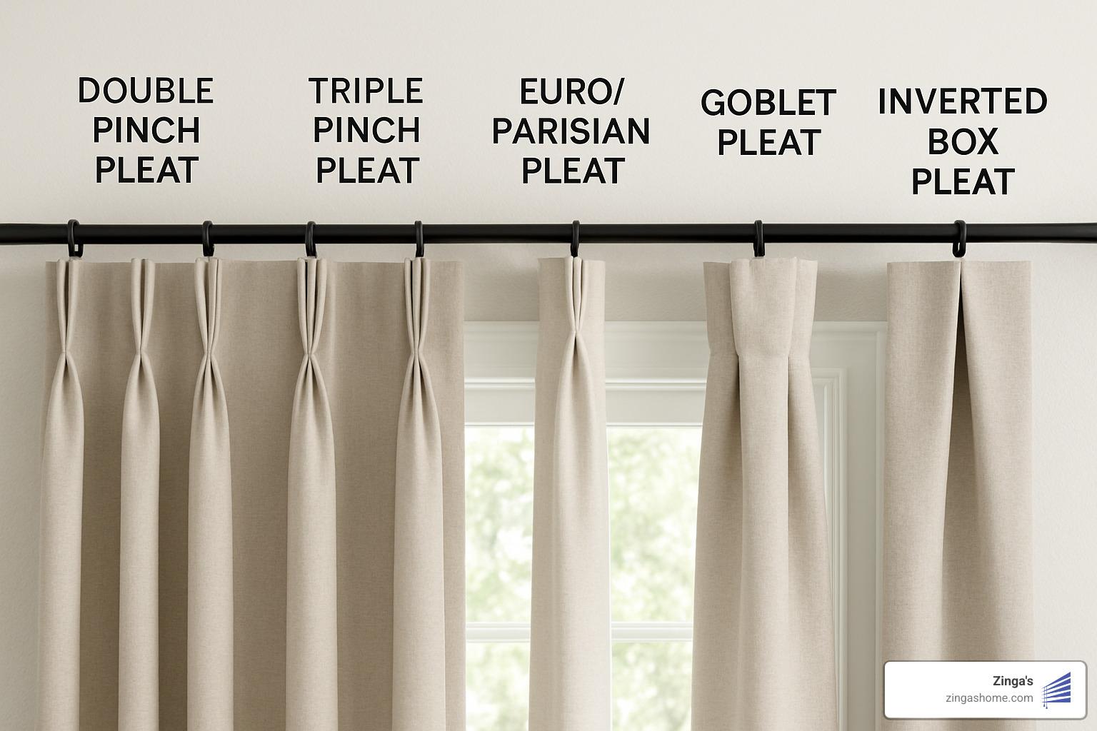 Different pleat styles for custom drapery - custom pinch pleat drapes
