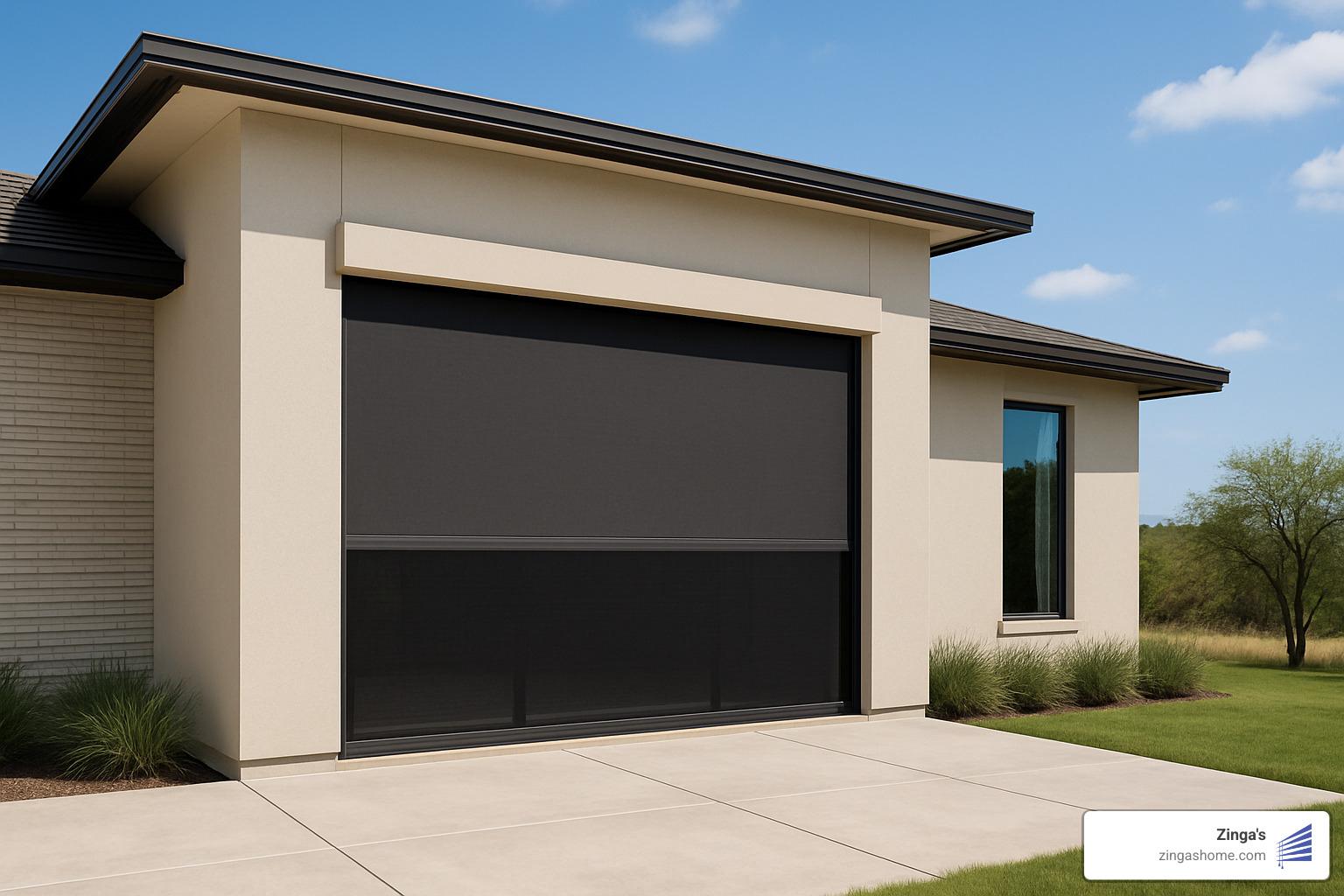 Concealed motorized screen housing blending with architecture - motorized patio shades dallas