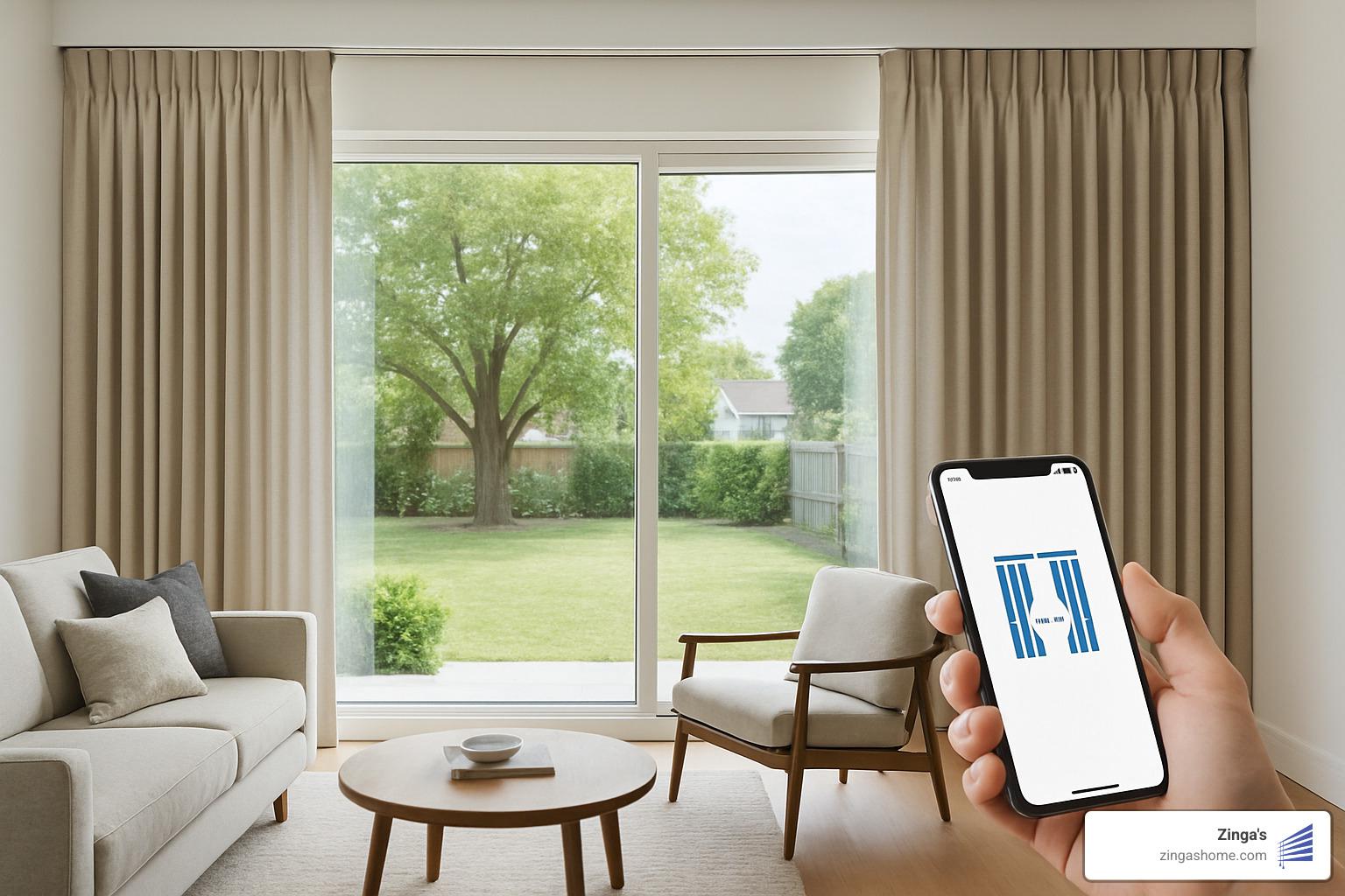 Motorized pinch pleat drape system in operation - custom pinch pleat drapes