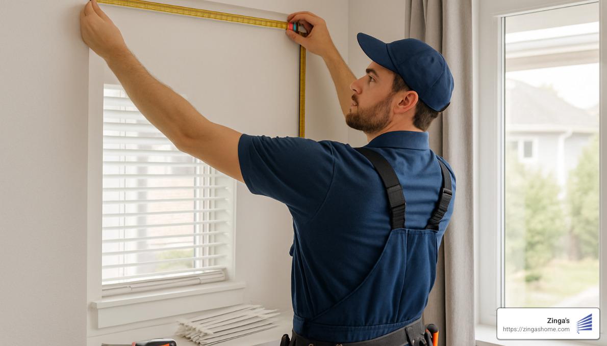 professional installer working on window treatments - window treatments