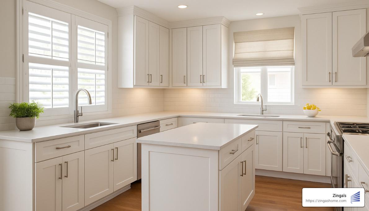 kitchen with stylish window treatments - window treatments