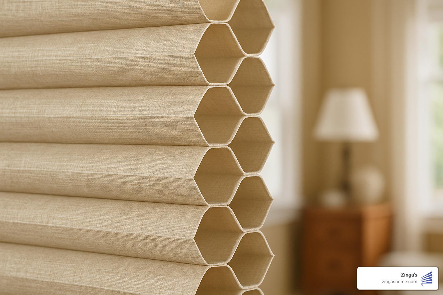 close-up of double-cell honeycomb shade structure - eco friendly window blinds