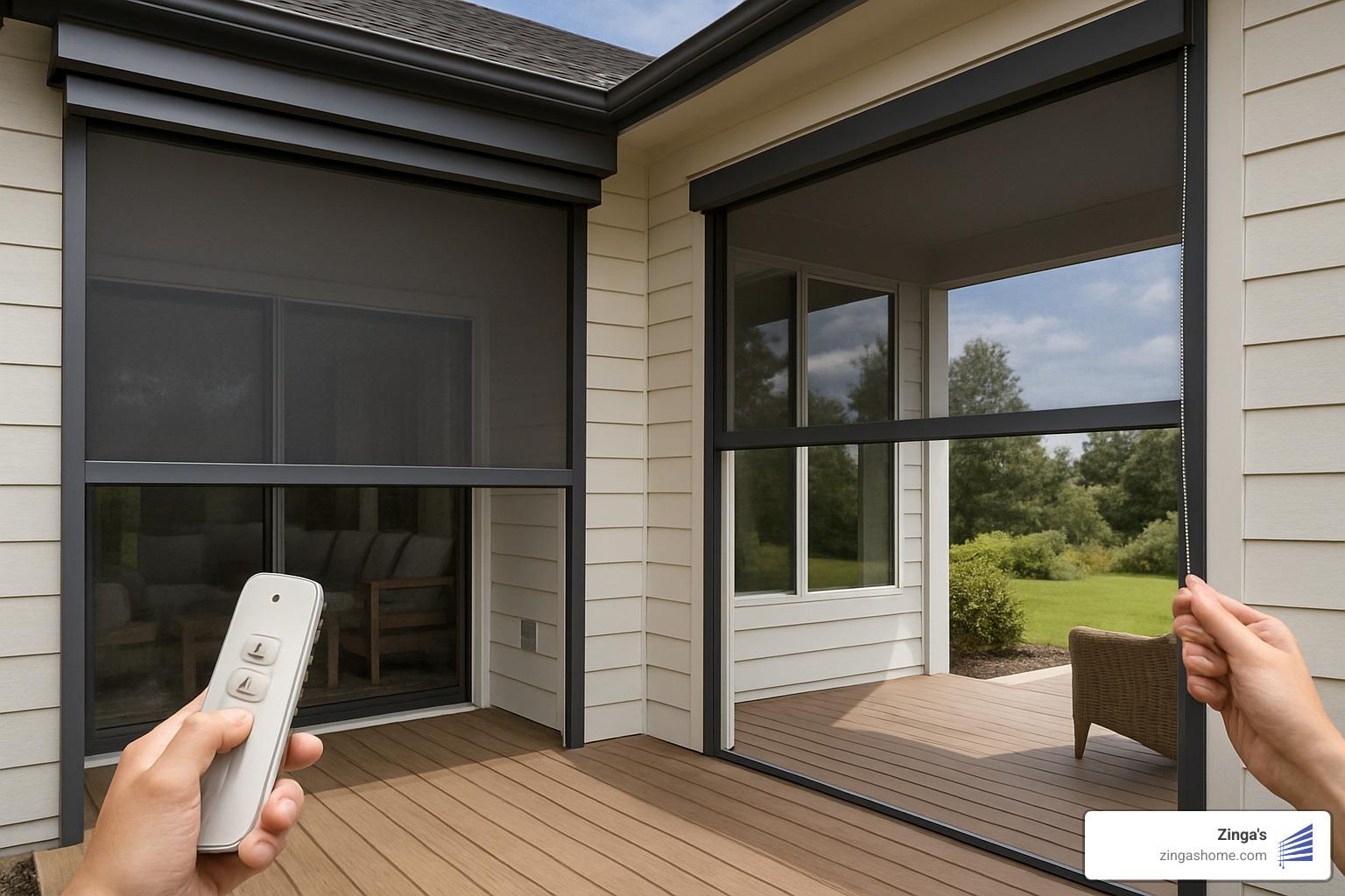 various types of retractable screens for decks including motorized and manual options - retractable screens for decks