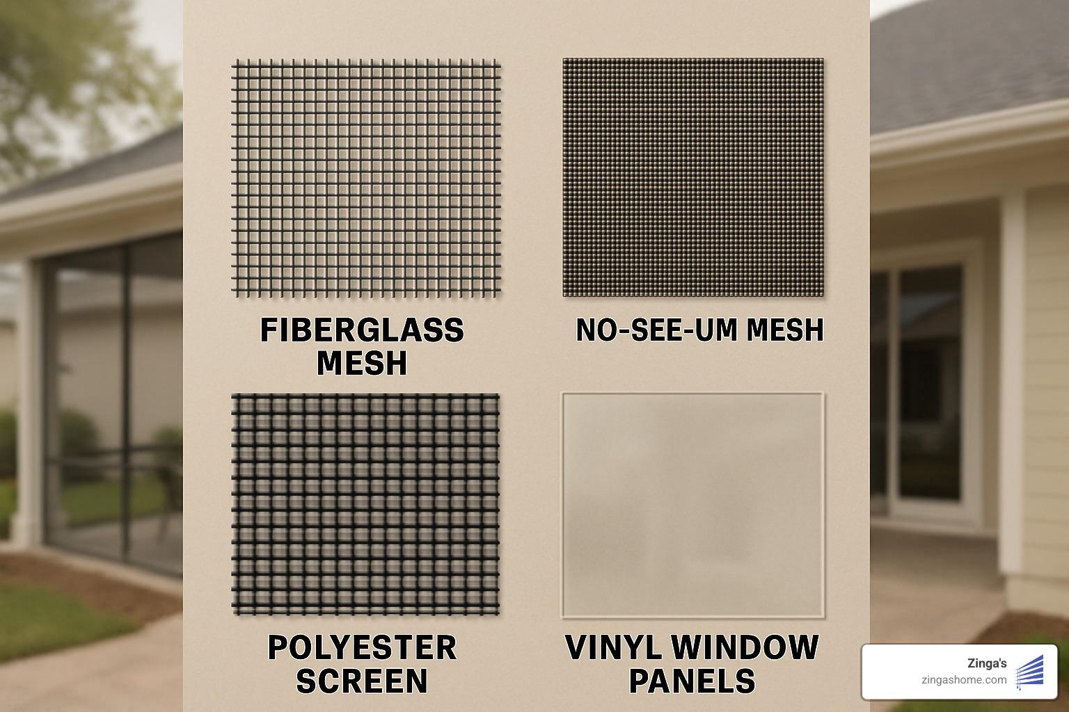 screen material comparison samples - custom screen rooms