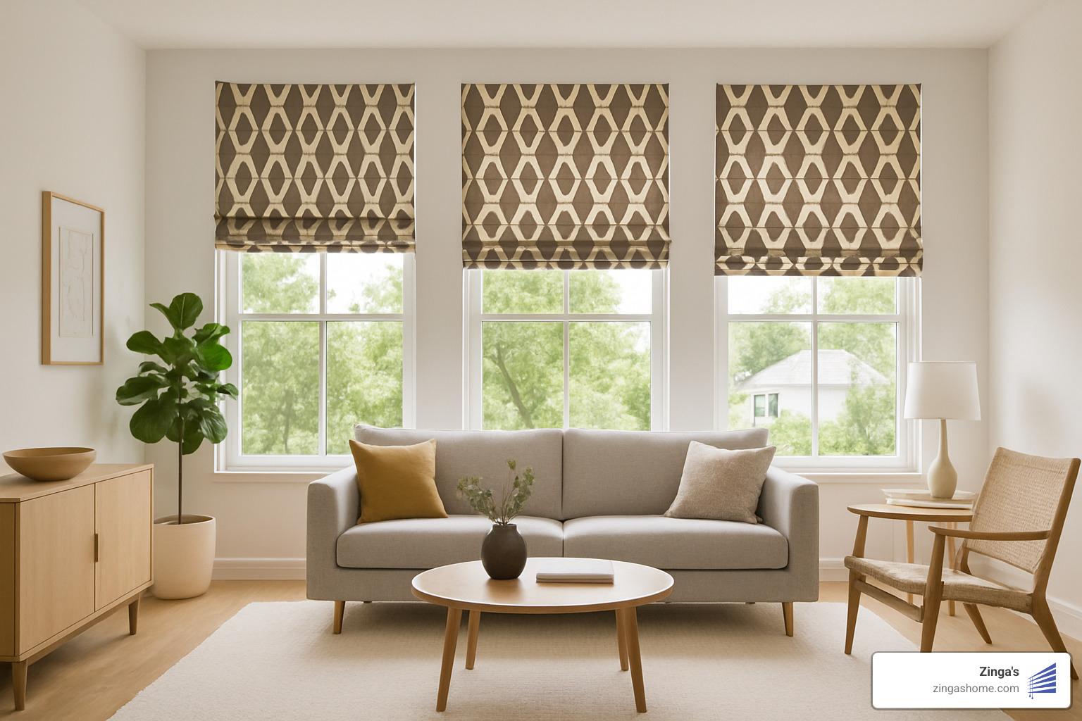 contemporary roman shades with geometric pattern - contemporary window treatments