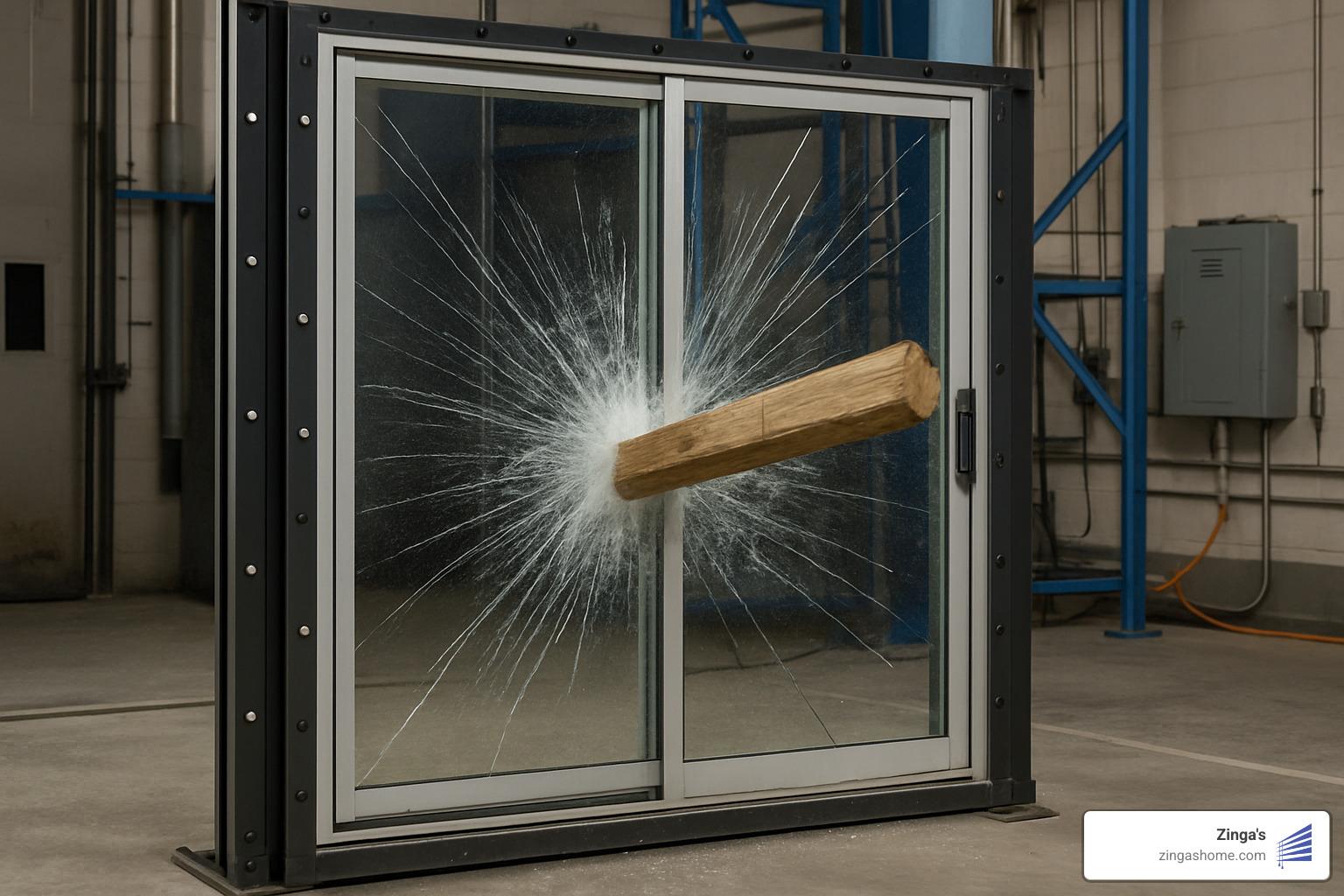 Hurricane impact testing showing security door withstanding high-velocity debris - sliding patio security doors