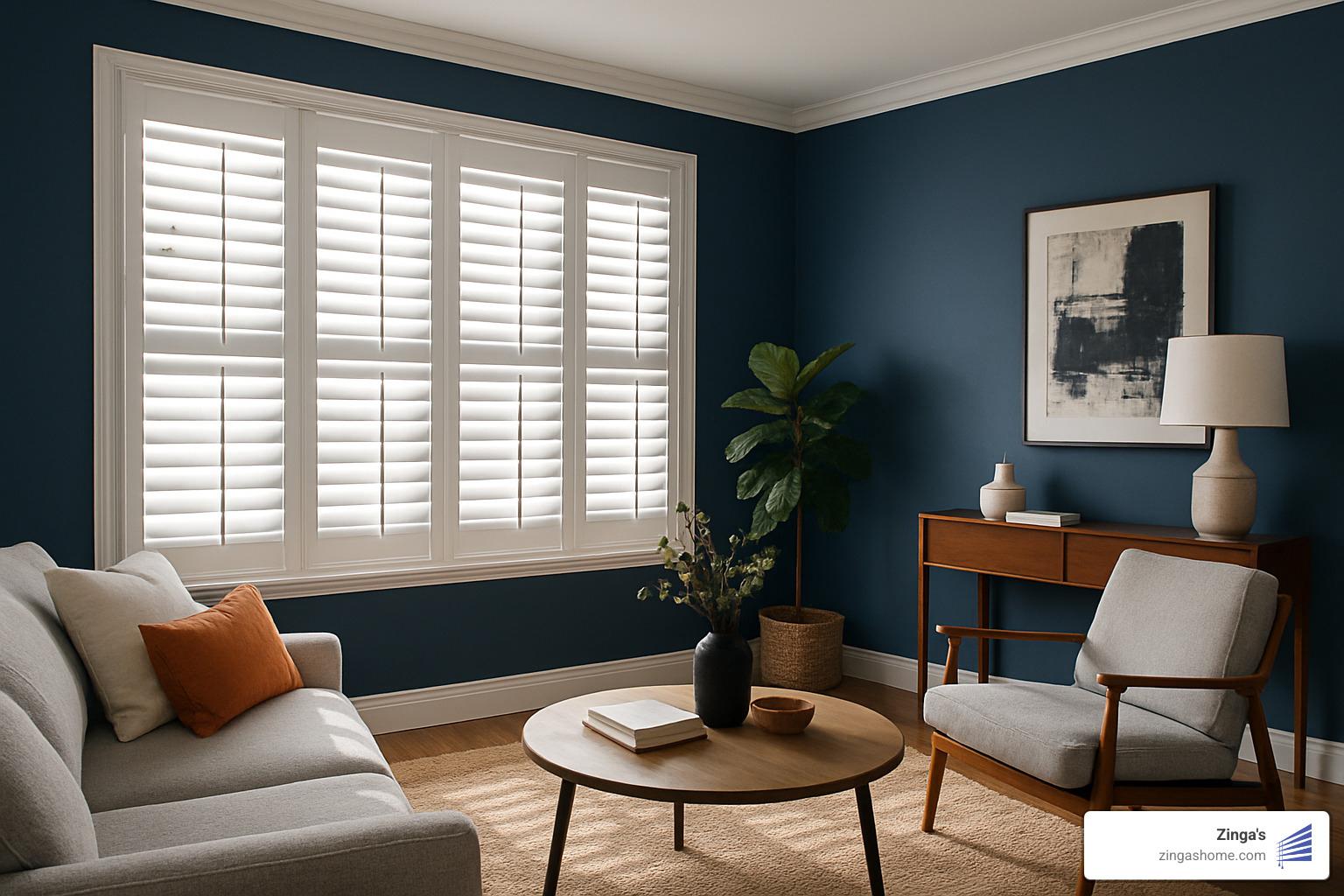 blue walls with white door shutters - door shutters interior