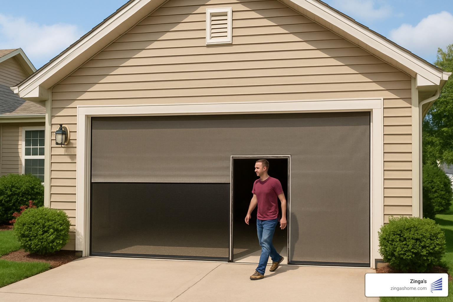 retractable garage privacy screen in use - garage privacy screen