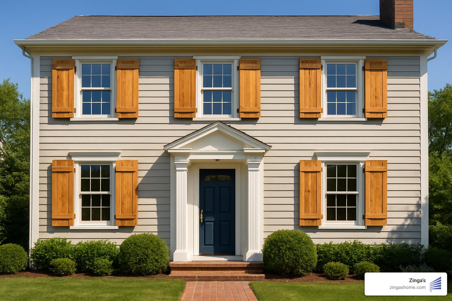 Cedar exterior shutters on a traditional home - dfw shutters