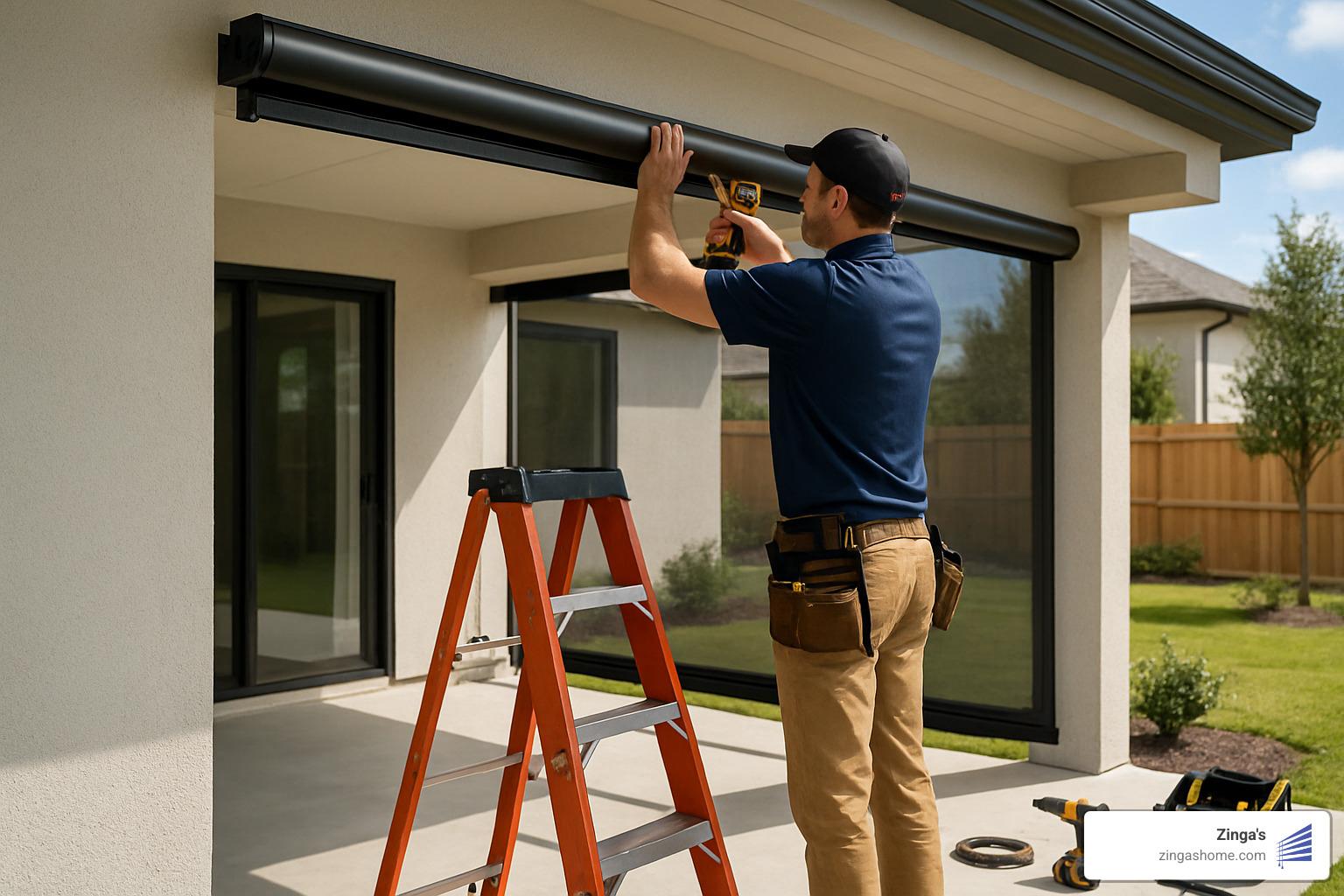 Professional installation of motorized screens on a lanai - motorized screens for lanai