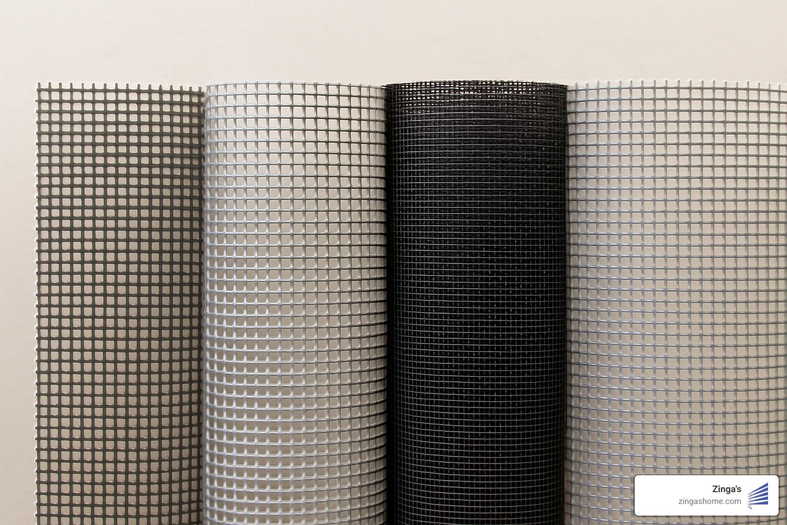 close-up of different screen mesh types - screens for sliding patio doors