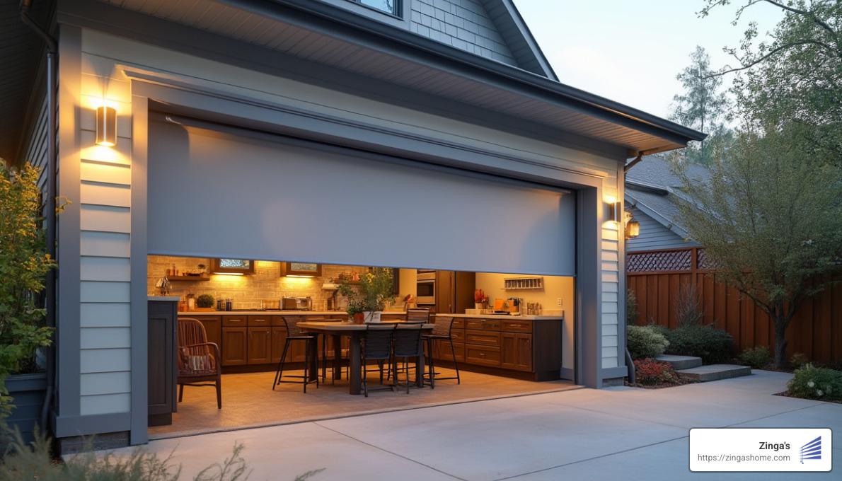 motorized garage screen creating seamless indoor-outdoor transition - motorized garage screens