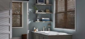 Double Hung Bathroom Windows with Window Treatments
